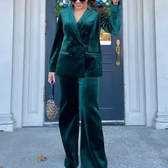 EXPRESS: Velvet Double Breasted Shawl Collar Blazer - Picture 6 of 7